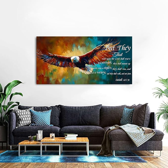 Christian Eagle Wall Art Isaiah 40 31 Poster Bible Verse Wall Decor Inspirational Scripture Canvas Prints Painting Religious Biblical Framed Artwork Bedroom Living Room Home Decoration 29.53x57.87