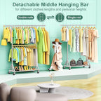 Heavy Duty Rolling Clothes Rack with Double Rods for Hanging Clothes, Adjustable & Extendable Metal Clothing Rack, Garment Rack With Wheels Shelf, Sturdy Freestanding Closet Rack, 100% Stainless Steel