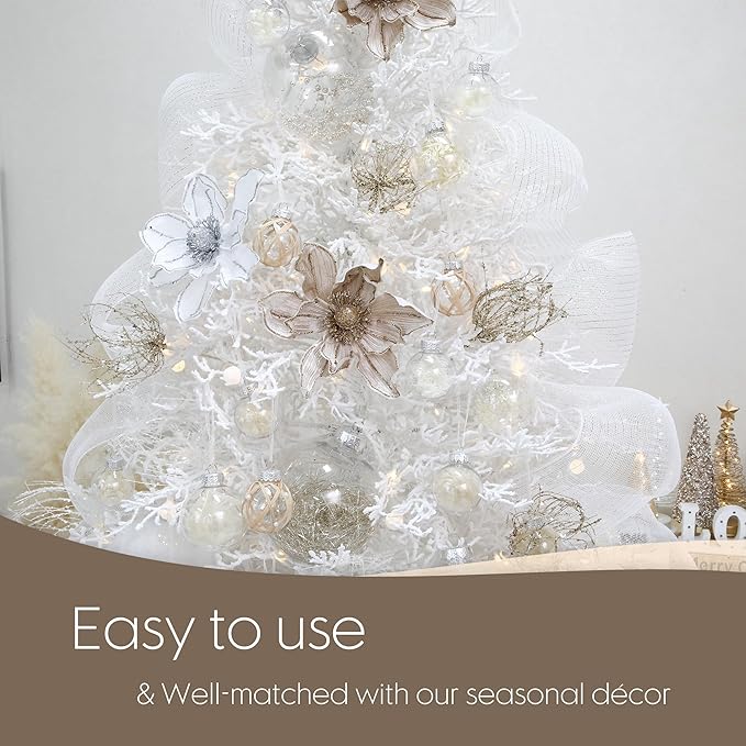 Sea Team 60mm/2.36" Shatterproof Clear Plastic Christmas Tree Ball Ornaments Set, Decorative Hanging Transparent Xmas Baubles with Stuffed Delicate Decorations (30 Counts , Champagne)