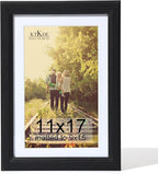 KTKDE 11x17 Picture Frame Real Glass,Poster frame Display Pictures 9x15 with Mat or 11x17 Without Mat, Modern Style Wood Composite Frame,Gallery Wall Frame Wooden Black ，best gift