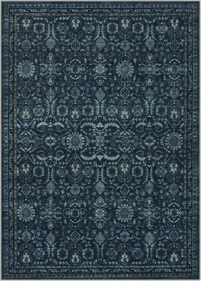 Lahome Navy Blue Boho Area Rugs 5x7,Washable Rugs for Bedroom,Dark Academia Vintage Carpet for Office,Rubber Backed Living Room Carpets for Dorm Dining Room Apartment