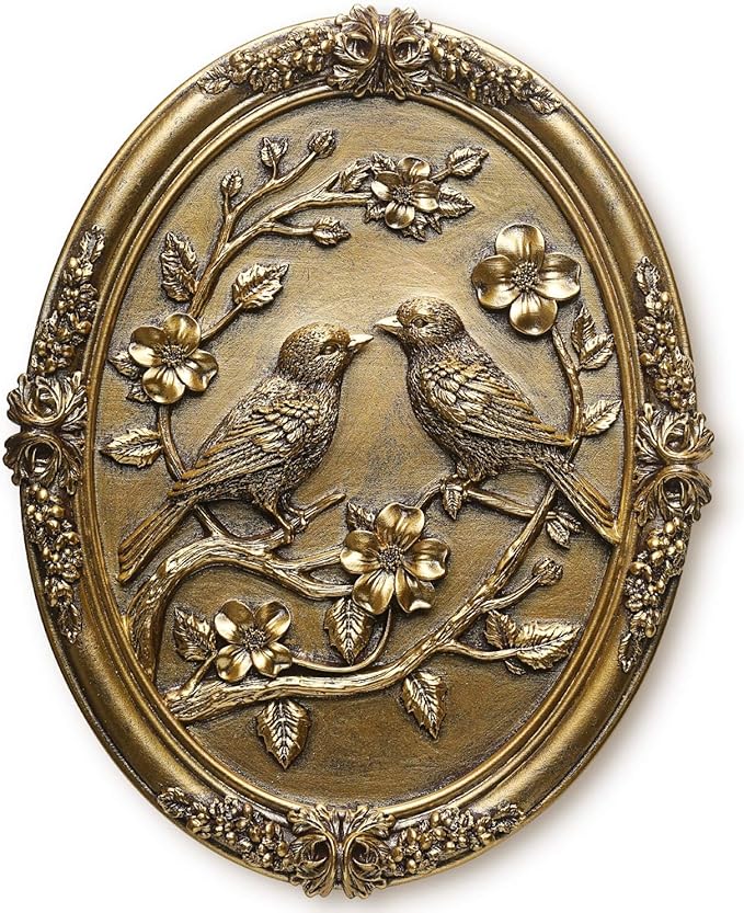 Vintage Bird Wall Sculpture,Antique Wall Decor,Retro Art Birds Sculpture,Hand Painted Wall Decoration with Embossed Couple Birds Design,Vintage Wall Decor for Living Room Bedroom Dining Room Hallway, Mothers Day Gifts