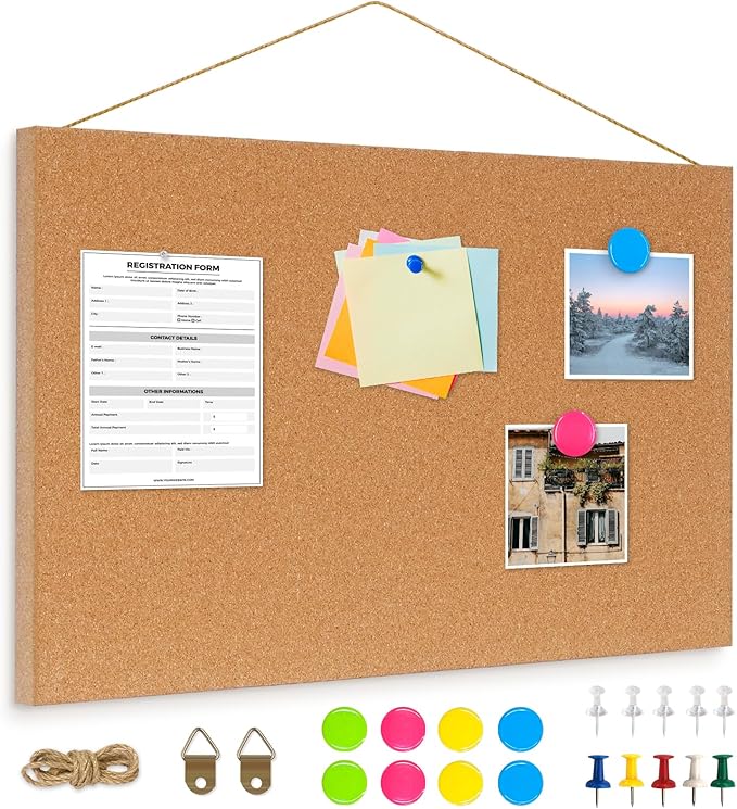 DOLLAR BOSS Magnetic Cork Board, 16" x 12" Small Cork Bulletin Board 0.7" Thick Frameless Corkboards for Walls Pin Notice Board with 8 Magnets 10 Pushpins for Home Office Kitchen School Decor Display