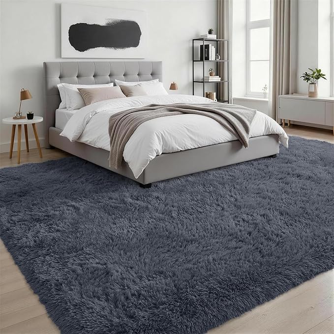 8x10 Area Rugs for Living Room Bedroom: Ultra Soft Fluffy Shag Rug Upgrade Non-Slip Non-Shedding Large Fuzzy Plush Carpet Indoor Floor Carpets for Kids Room Playroom Nursery Dorms Home Decor Grey