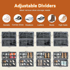 4 Pack Shoe Organizer for Closet, Foldable Shoe Storage Organizer with Adjustable Dividers and Clear Cover, Stackable Fabric Closet Shoe Organizer Storage Box Fits 32 Pairs, Gray