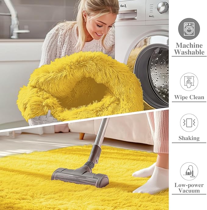 OLANLY 2x3 Machine Washable Small Bedside Rug, Soft Fluffy Shaggy Entryway Throw Rugs for Bedroom, Living Room, Indoor Floor Carpet for Kids Girls and Boys, Nursery Rooms, Home Decor Aesthetic, Yellow