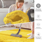 OLANLY 3x5 Machine Washable Small Bedside Rug, Soft Fluffy Shaggy Rugs for Living Room, Bedroom, Indoor Floor Carpet for Kids Girls and Boys, Preppy Dorms, Nursery, Home Decor Aesthetic, Yellow