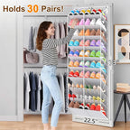 20-30 Pairs Over the Door Shoe Organizer, Clear Pockets Hanging Shoe Storage for Closet, 10-Tier Door Shoes Rack, Handing Shoes Holder Fit All the Family's Sneakers, Boots, Heels, Light Grey