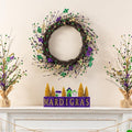 Glitzhome 20" Wreath Decoration Glitter Purple Gold Green Berry & Fleur-de-Lis Wreath Carnival Front Door Decoration for Indoor Outdoor Holiday Party Favors