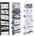 Barydat 3 Pcs Dual Sided Hanging Shoe Organizer 12 Clear Pockets Mesh Hanging Shoe Rack Holder with Rotating Hanger for Closet Storage Men Women Handbags Kids Clothing, Grey, White and Black