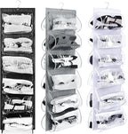 Barydat 3 Pcs Dual Sided Hanging Shoe Organizer 12 Clear Pockets Mesh Hanging Shoe Rack Holder with Rotating Hanger for Closet Storage Men Women Handbags Kids Clothing, Grey, White and Black