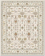 Washable 5x7 Area Rugs for Living Room, Boho Non-Slip Vintage Distress Rugs for Bedroom Dining Room Nursery Office, 0.3" Neutral Oriental Throw Thin Carpet with Cushioning Pad, Beige/Rust/Green/Multi