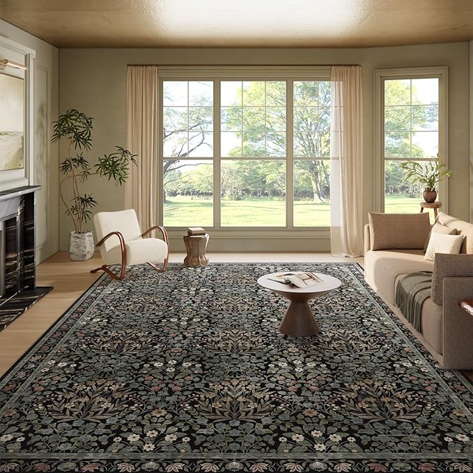 Traditional Design Vintage Floral Area Rug 9 x 12,Washable Area Rugs - Perfect for Living Room, Bedroom, Kids Room, Nursery - Stain & Water Resistant Non-Slip, Dining Room Decor