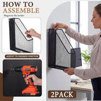 Sliner 2 Pack Metal Magazine Holder Black Mesh Steel Document Rack 1 Section File Organizer Extra Wide Magazine Folder Storage Desk Tidy for Office Home, 12.6”x 9.8”x 3”