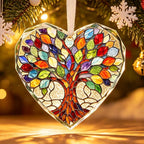 Tree of Life Stained Glass Ornament Christmas Tree Decorations Heart Shape Crystal Ornaments Holiday Presents Idea Car Hanging Ornaments Unique Keepsale for Mom Wife Friend Sister
