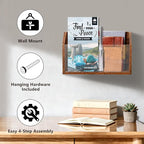 Wall Magazine Holder – Wooden Wall Mounted Magazine Rack, Clear Acrylic Panel – Magazine, Book, Home Office File Organizer – Vinyl Record Holder – Rustic Brown