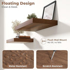 24 Inch Floating Shelves for Wall Set of 2, 12"D Wood Grain Bathroom Shelves with Invisible Brackets, Easy Install Engineered Wood Storage Shelves for Kitchen, Living Room, Bedroom, Walnut Finish