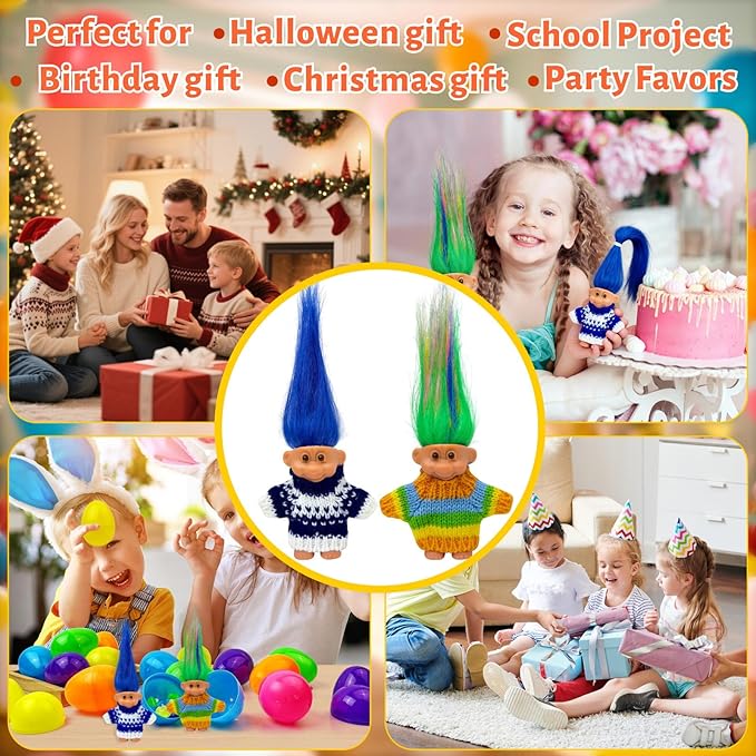Retro Vintage Lucky Troll Dolls Assorted Hair Colors Chromatic Adorable for Collections, School Project, Arts and Crafts, Party Favors (Blue)