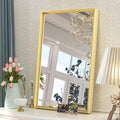 Keonjinn 16 x 24 Inch Gold Bathroom Mirror for Over Sink Brushed Gold Rectangle Wall Mounted Mirror Metal Frame Modern Farmhouse Mirror with Square Corner Framed Mirror(Horizontal/Vertical)