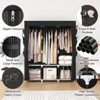 VTRIN Portable Closet Wardrobe for Hanging Clothes Closet with Cover, 3 Hanging rods, 6 Storage Shelves and Side Pocket, Diameter 19mm Metal Pipe, Sturdy Free Standing Closet for Bedroom, Black