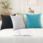 CaliTime Throw Pillow Covers Decorative 18 X 18 Inches Pack of 4 Cozy Chenille Cushion Cases for Couch Sofa Bed Living Room Home Lake Blue