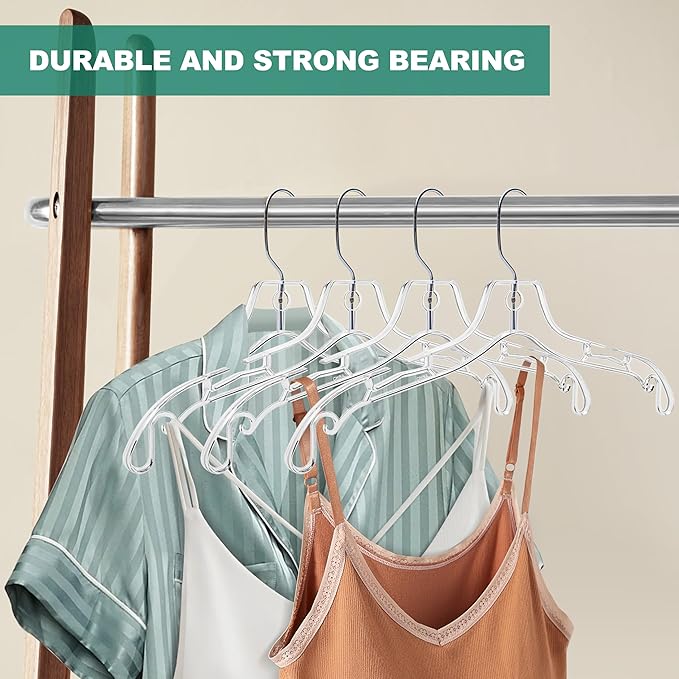 Quality Clear Hangers 12 Pack - Crystal Hangers for Clothes - Durable Plastic Hanger Set - Invisible Dress for Suits - Heavy Duty - Nonslip Coat and Shirt (Clear, 96 Pack)