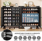 IRONCK Shoe Cabinet with Slatted Doors, 6-Tier Shoe Storage Cabinet with Adjustable Shelves, Wooden Shoe Rack Organizer for Entryway, Hallway, Closet, Living Room, Black