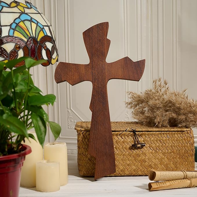BGCarvedGrace Wooden Wall Cross Decor, Handcrafted Retro Religious Hanging Cross, Christian Home Wall Art Decoration(10 Inch)