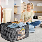 Direct 100L, 4 Pack, Storage Containers, Large Clothes Storage Bins Foldable Organization and Storage Bags with Reinforced Handle, Clear Window for Bedding, Blankets, Clothing, Black