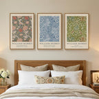 Large Framed William Morris Wall Art Set of 3, Vintage Green Botanical Floral Canvas Prints, Retro Classic Natural Pattern Paintings for Living Room, Bedroom, Dining Room, Hallway, Office Decor, Total Size 30x60 In