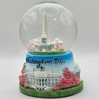 4.75" Washington DC Landmarks Snow Globe, Resin Material, with Cherry Blossom Tree and Glitter, White House, Capitol, Jefferson Memorial, Washington Monument (Large Blue Base Panorama Globe)