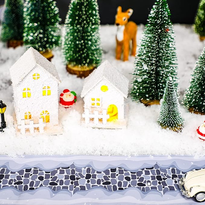 Christmas Village Accessories Christmas Village Roads and Streets Sets Snow Mat Xmas Cobblestone Road Snow Brick Mat for Miniature Landscape Home Garden, 4.7 x 47.2 Inch(4 Pieces)