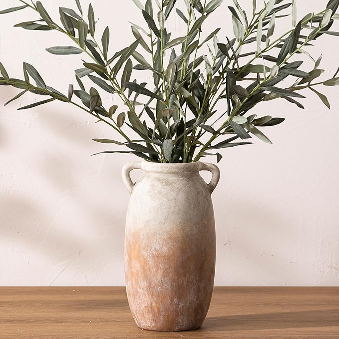 Ceramic Flower Vase 12 inch Farmhouse Rustic Vase Decorative Pottery Terracotta Tall Vases for Home Decor Table Mantle Fireplace Living Room Bathroom Wedding Centerpiece (Large-Aged Terra)