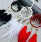 Red Mini Dream Catcher for Car, Handmade Tree of Life with Feathers Small Dreamcatcher Wall Hanging Ornament Bedroom Room Decor Festival Gift