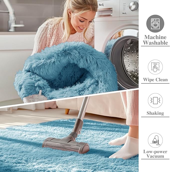 OLANLY 2x4 Machine Washable Runner Rugs for Hallway, Soft Fluffy Shaggy Bedside Rugs for Bedroom, Living Room, Indoor Floor Carpet for Kids Girls and Boys, Home Decor Aesthetic, Slate Blue