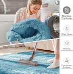 OLANLY 2x6 Machine Washable Runner Rugs for Hallway, Soft Fluffy Shaggy Bedside Rugs for Bedroom, Living Room, Indoor Floor Carpet for Kids Girls and Boys, Home Decor Aesthetic, Slate Blue