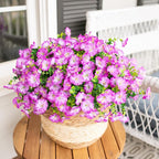 Artificial Flowers Fake Plants for Outdoors Decoration, 12 Bundles Purple Silk Morning Glory with Eucalyptus Realistic UV Resistant Faux Flowers Greenery for Outside Planter Yard Garden Home Indoor
