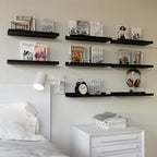 RICHER HOUSE 8 Set Black Floating Wall Mounted Shelves, Nursery Hanging Book Shelves with Lip for Storage, Black Display Picture Ledge Shelf for Bedroom Bathroom Kitchen Living Room Wall Decor