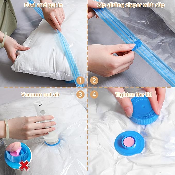 Travel Vacuum Bags with Rechargeable Pump,6 Pack Vacuum Storage Seal Bags for Clothing Suitcase Backpack, Space Saver Compression Clothes Storage Bag (6 Combo+ Electric Pump)
