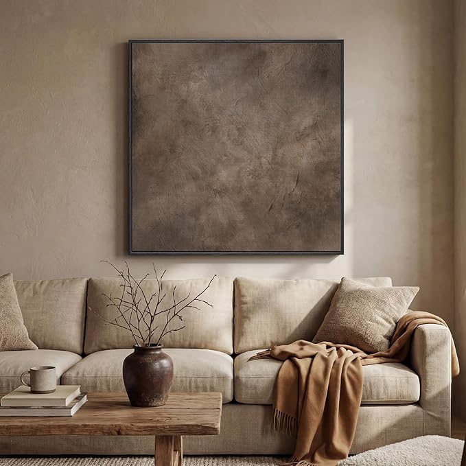 Framed Neutral Abstract Wall Art, Modern Brown Canvas Prints Artwork for Walls, Contemporary Minimalist Square Pictures for Living Room Bedroom Dining Room Hallway Office Wall Decor, 30x30 In