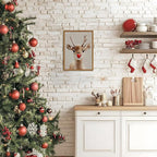 Framed Christmas Wall Art, Vintage Red Nose Reindeer Canvas Wall Decor Paintings, Rustic Winter Cute Deer Pictures Prints Farmhouse Home Decoration for Living Room Bedroom 16×24 inch