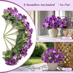 6 Pcs Artificial Petunia Flowers for Outdoors, Fake Flowers for Outdoor Planter, UV Resistant Realistic Faux Petunias Plants for Outside No Fade for Garden Porch Patio Indoor Decor(Double Purple)