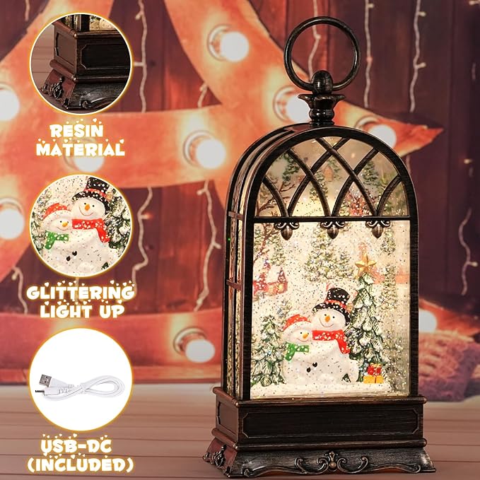 Snow Globe Christmas with Snowman, Lighted Christmas Snow Globes with Timer, Swirling Musical Glittering Snow Globes Lantern for Christmas Decoration(Snowman)