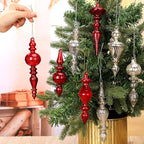 Mifoci 8 Pcs 6 Inch Mercury Glass Finial Christmas Ornaments Hanging Christmas Finials Glass Ornaments Assorted Mercury Decor for Vintage Holiday Xmas Tree Decoration(Red, Silver)