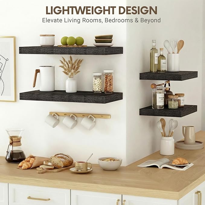 Vivelove 24 Inches Floating Shelves Wall Mounted, 10" Deep Wall Shelves for Bedroom, Bathroom, Living Room, Kitchen, Office, Home Decor, Modern Shelf, Set of 2, Black, 24x10.2x1.5