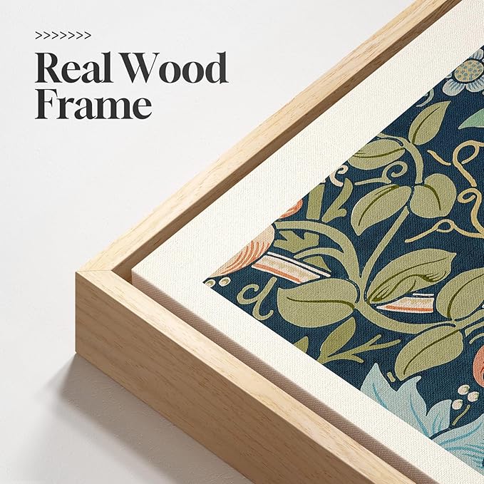 Framed William Morris Wall Art Set of 3, Large Vintage Floral Botanical Canvas Prints, Colorful Nature Artwork for Living Room, Bedroom, Hallway or Office Decor, Total Size 30x60 Inch