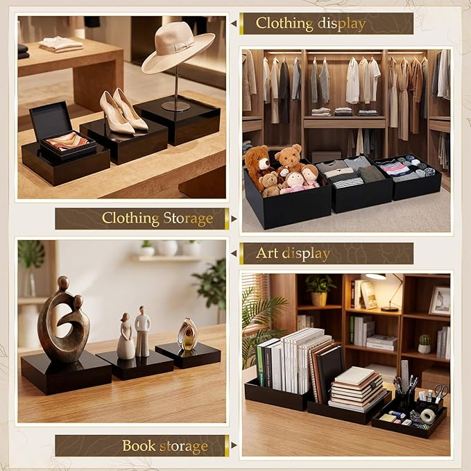 Geelin 6 Pack Acrylic Risers for Display Acrylic Cube Boxes Risers Display Stands with Hollow Bottoms Decorative Stand for Jewelry Candy Table Decor 6 Sizes(Black,10 to 15 Inch,Square)