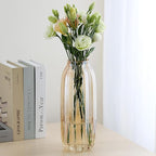 Large Amber Glass Vase for Flowers Brown Tall Glass Vases,H-12.6" Simple Striped Design for Home Floor Decor,Farmhouse Decor, Centerpiece Coffee Table Decorations