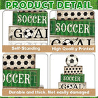 Moucuny 4 Pcs Soccer Party Decorations Soccer Table Centerpiece Football Tiered Tray Decor Wooden Ball Block Signs Gift Sports Themed Table Decorations for Boys Baby Shower Party Supplies Decor