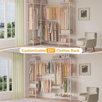 H7 Pro Heavy Duty Clothes Rack Large Garment Rack for Hanging Clothes, Freestanding Wardrobe Closet with Expandable Hanger Rods, Closet Organizer Storage, (79.1"-96.9") Lx15.7 Wx75.4 H, White